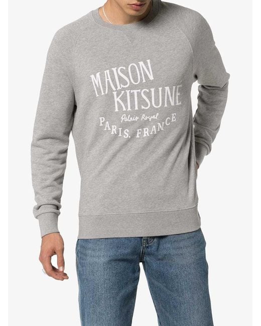 Maison Kitsuné Gray Maison Kitsuné Logo Printed Crewneck Sweatshirt for men