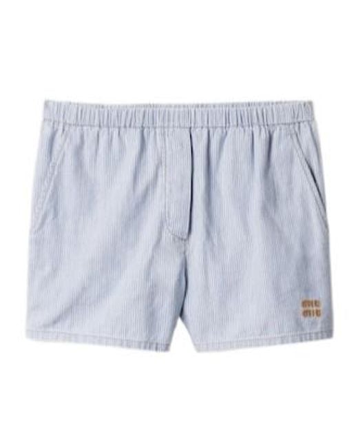 Miu Miu Blue Striped Chambray Bermudas