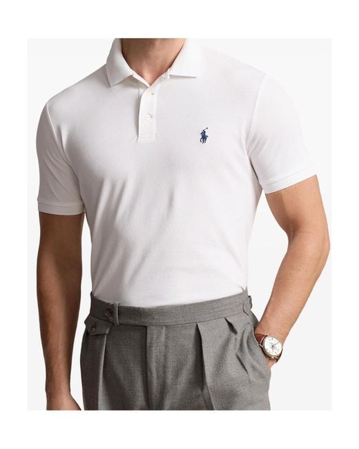 Polo Ralph Lauren White Custom Slim Fit Stretched Polo Shirt for men
