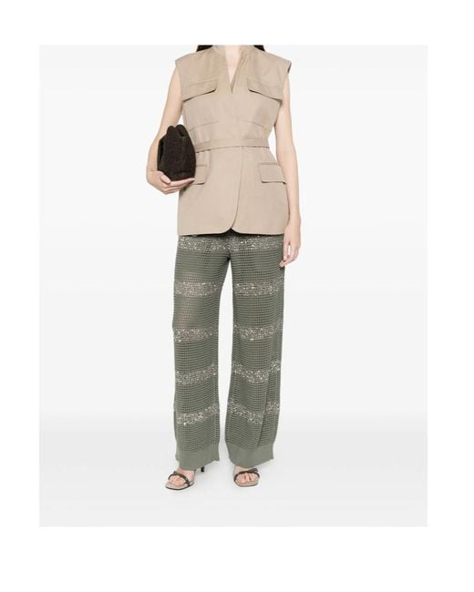 Brunello Cucinelli Gray Sequin Striped Trousers