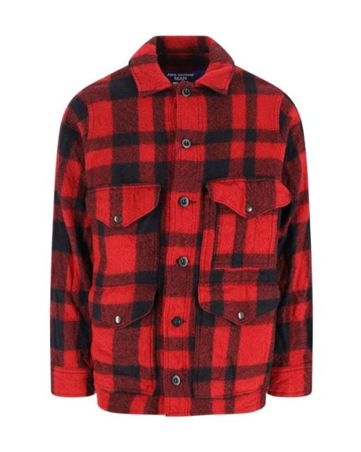 Junya Watanabe Red Checked Straight Hem Shirt for men