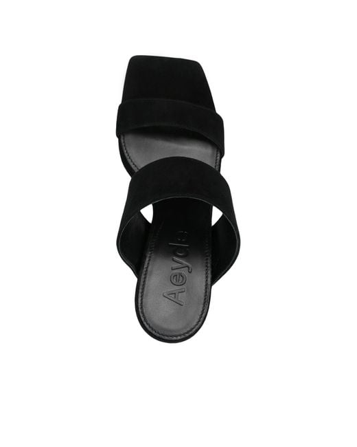 Aeyde Black Square Toe High Heel Sandals