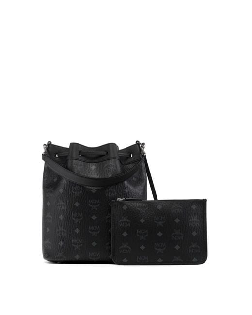 MCM Black Dessau Visetos Medium Bucket Bag