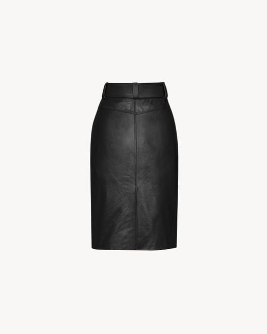 Saint Laurent Black High Waisted Creased Pencil Skirt