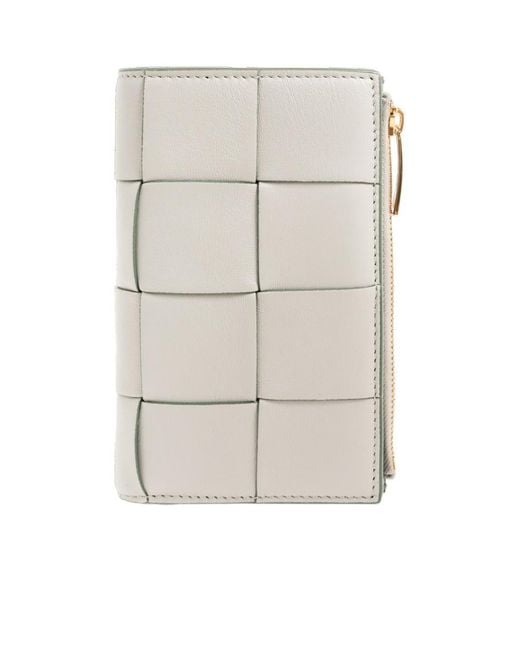 Bottega Veneta White Medium Cassette Bi-Fold Zip Wallet
