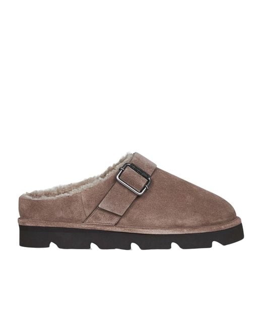 Brunello Cucinelli Brown Round Toe Buckled Mules