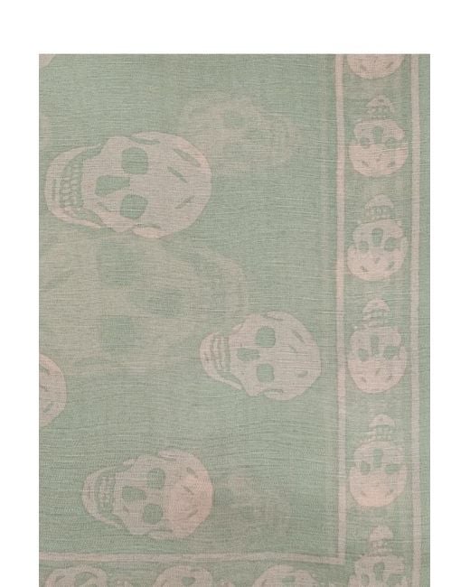 McQueen Green Printed Silk Scarf