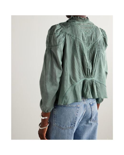 Doen Green Adelphine Crochet-Trimmed Pintucked Organic Cotton-Voile Blouse