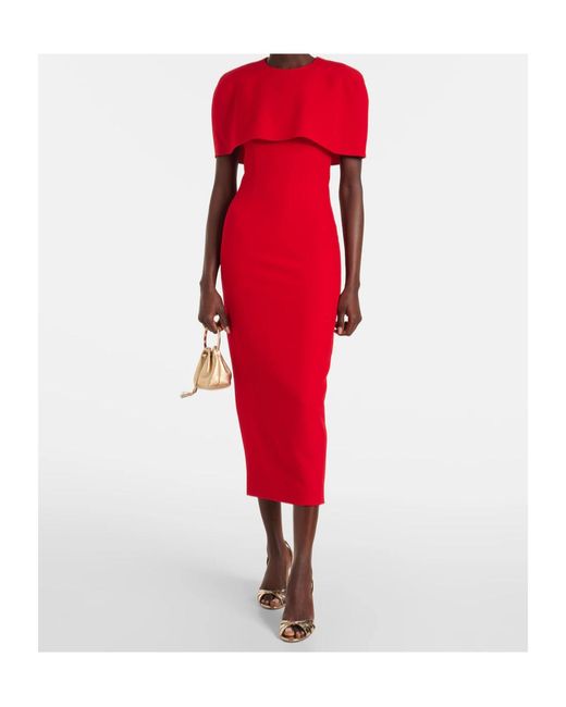 Roland Mouret Red Caped Midi Dress