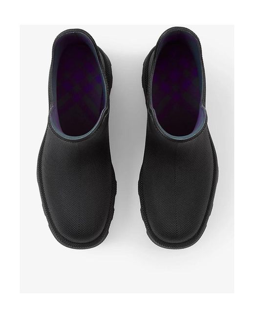 Burberry Black Textured-Finish Round-Toe Slip-On Boots for men