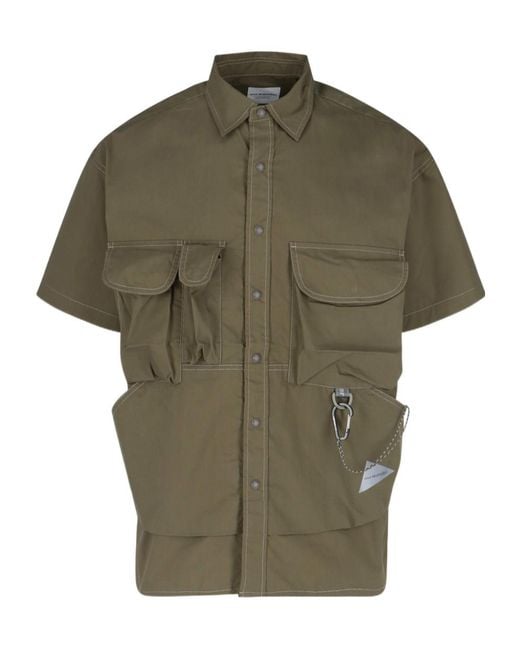 And Wander Green Utility Short Sleeve Shirt for men
