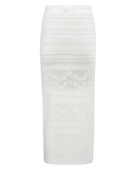 Twinset White Pointelle-Knit Pencil Midi Skirt