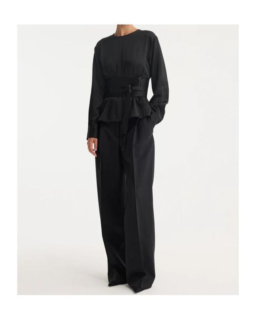 Rohe Black Crew Neck Pleated Blouse