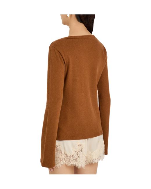 Reformation Brown V-Neck Fine-Knit Top