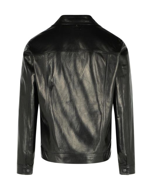Salvatore Santoro Black Press Stud Leather Shirt Jacket for men