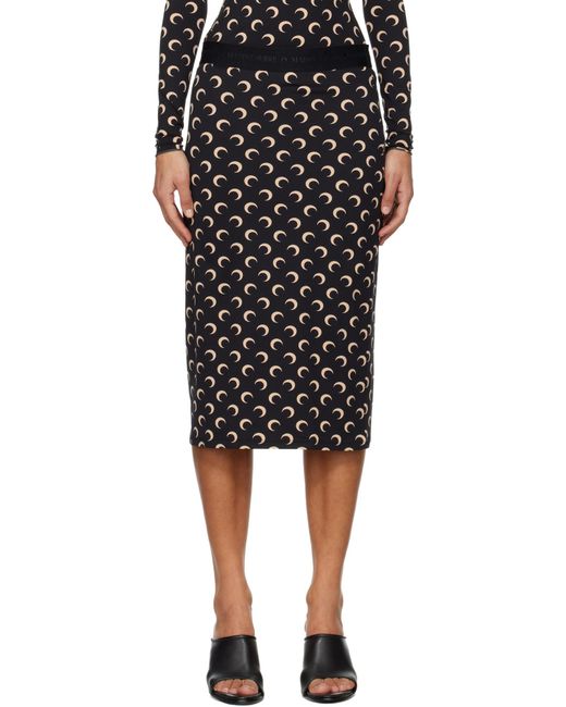 MARINE SERRE Black Moon Printed Jersey Midi Skirt