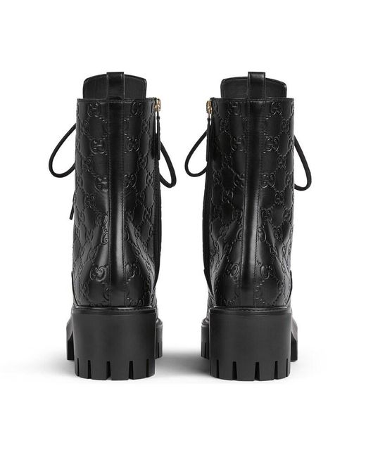 Gucci Black Lace-Up Ankle Boot With Gg