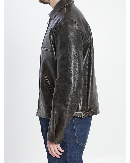 Dolce & Gabbana Gray Long Sleeve Leather Jacket for men