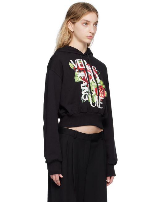 Versace Jeans Black Cropped Logo-Print Cotton Hoodie