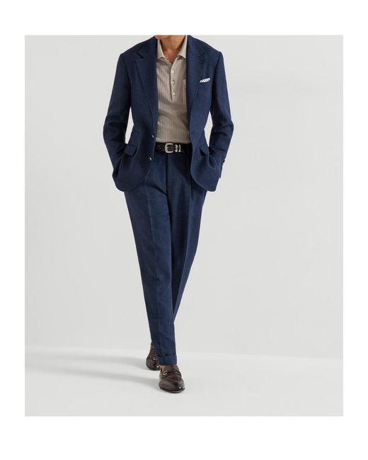Brunello Cucinelli Blue Notched-Lapels Blazer for men