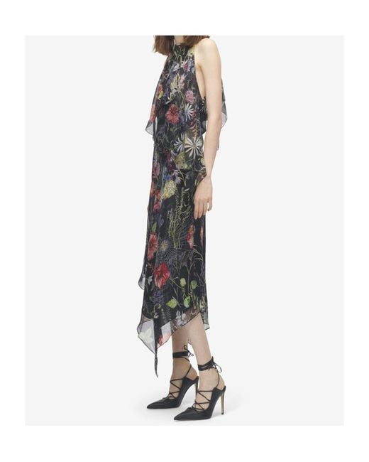 McQueen Multicolor Meadow Floral Print Asymmetric Evening Dress
