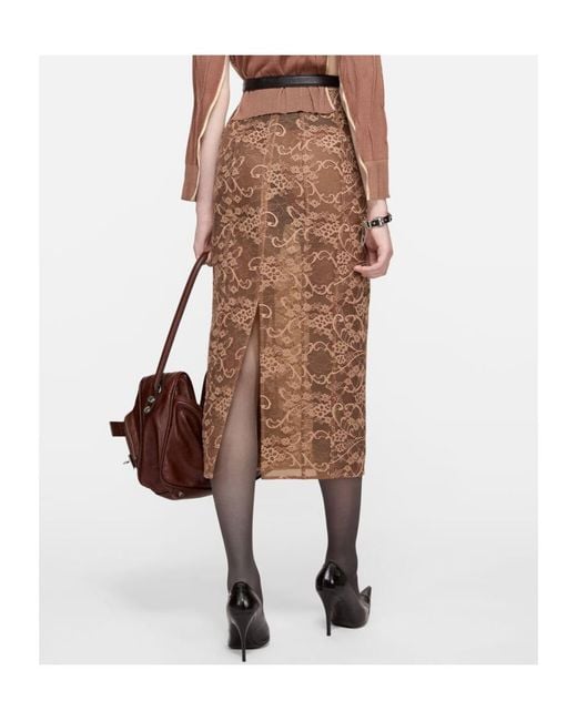Acne Brown Tubno Lace Midi Skirt