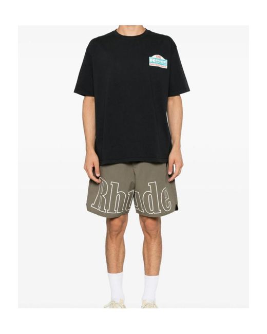 Rhude Black Crew Neck Short-Sleeved T-Shirt for men