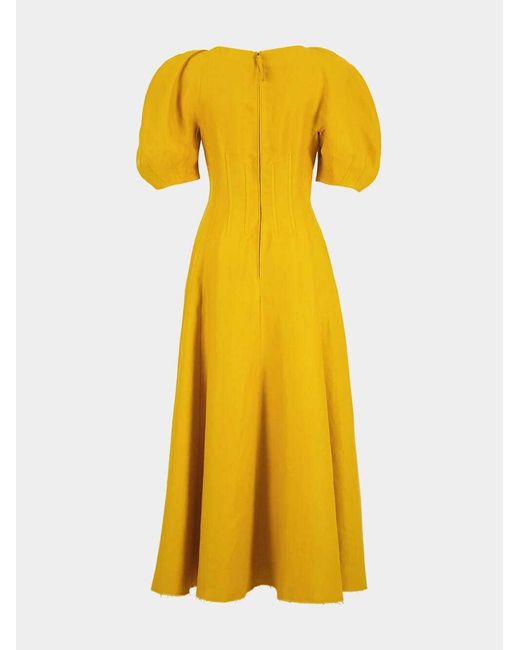 Gabriela Hearst Yellow Golden Birch Ranya Puff Sleeve Linen Maxi Dress