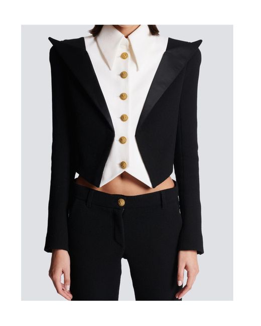 Balmain Black Cropped 6-Button Crepe Jacket