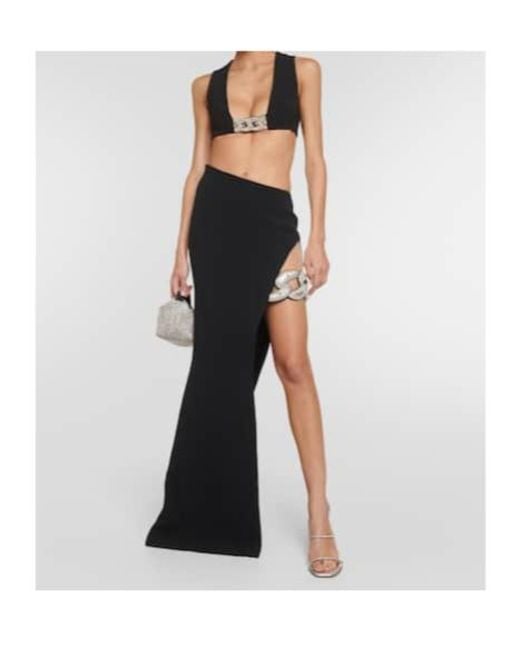 David Koma Black Asymmetric Embellished Maxi Skirt
