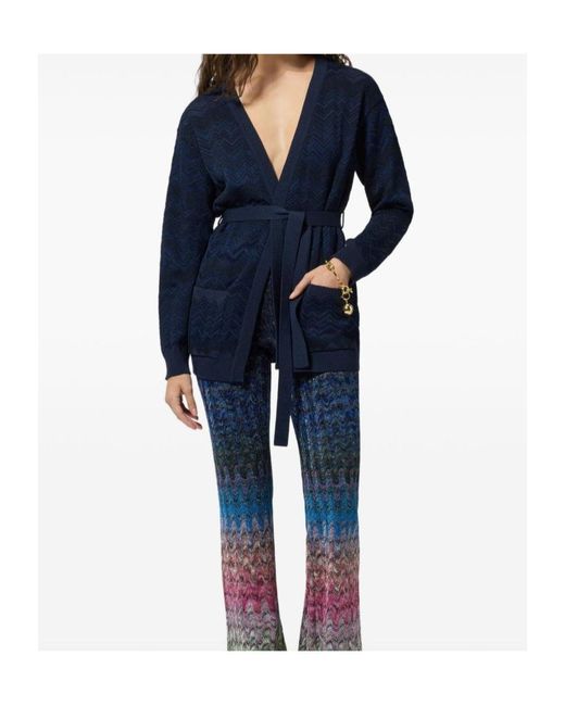 Missoni Blue Zigzag-Knit Belted Cardigan