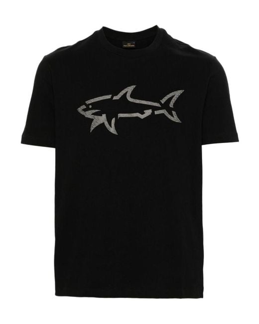 Paul & Shark Black Shark-Print Cotton T-Shirt for men