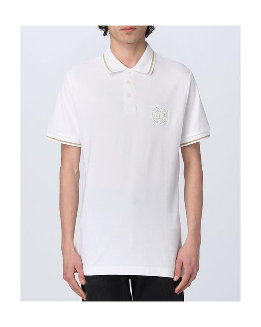 Versace Jeans White Chest Logo-Patch Polo Shirt for men