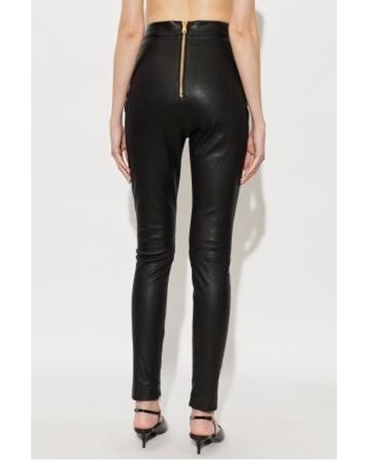 Balmain Black High-Waisted Leather Pants