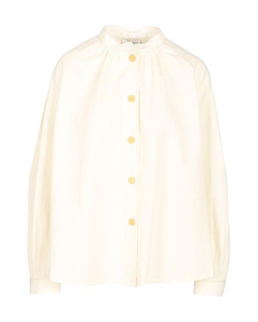 Forte_forte White Mandarin Collar Puff Sleeve Top