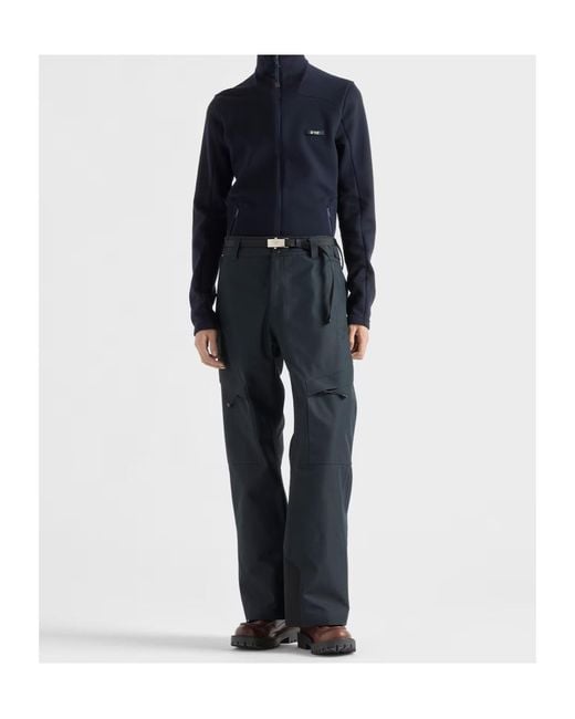 Prada Gray Belted Straight-Leg Trousers for men