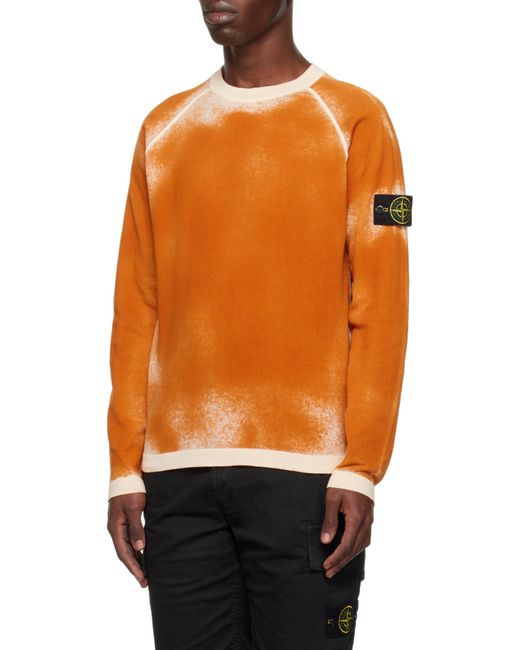 Stone Island Orange Compass-Patch Tie-Dye Sweatshirt for men