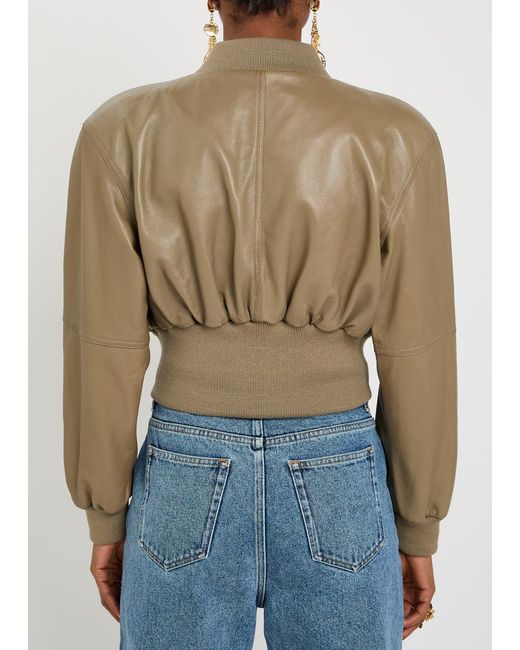 Chloé Green Sculpted Leather Cropped Bomber Jacket