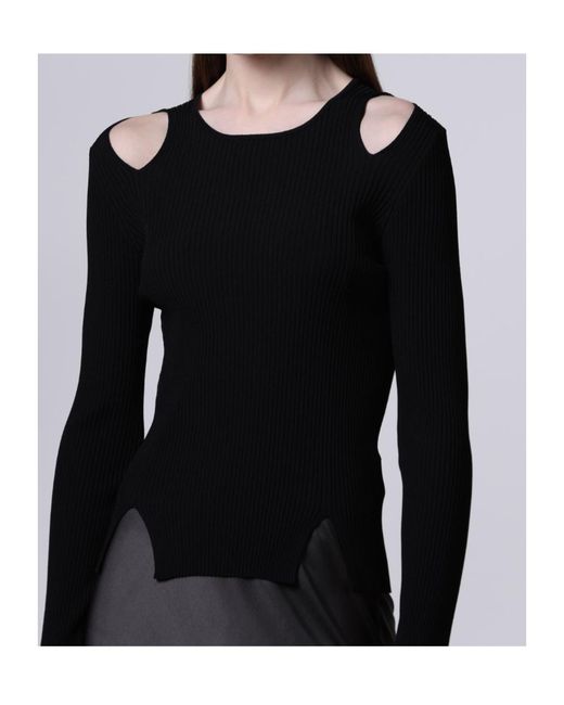 Roberto Collina Black Cut-Out Ribbed-Knit Top