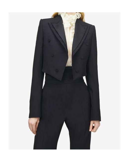 McQueen Black Double Lapel Cropped Jacket