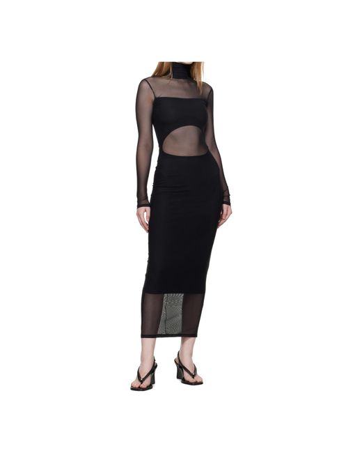 Mugler Black High-Neck Mesh Maxi Dress
