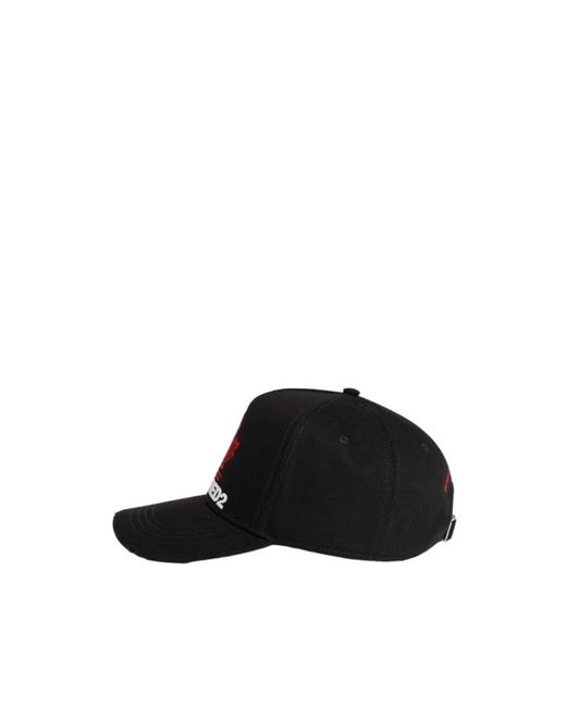 DSquared² Black Logo-Print Distressed Baseball Cap for men