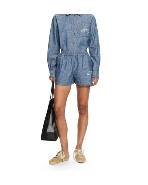 Off-White c/o Virgil Abloh Blue Chambray Denim Pajama Shorts