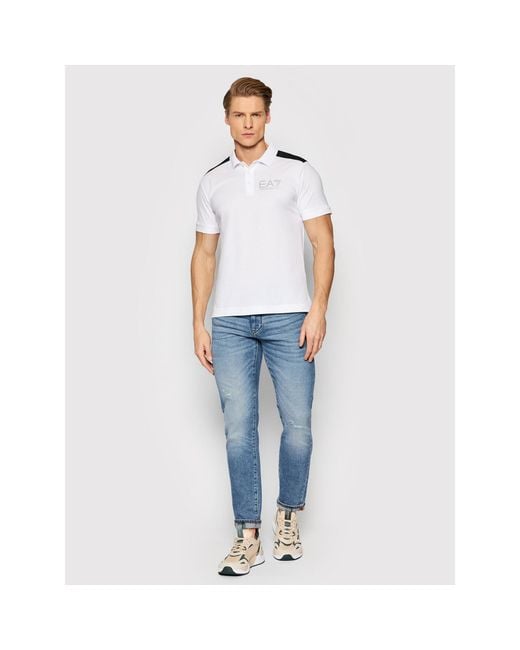 EA7 White Logo Short-Sleeved Polo Shirt for men