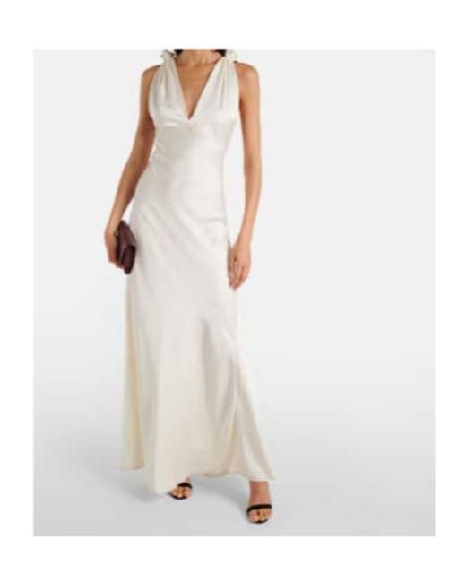 Victoria Beckham White Gathered Open-Back Crepe Satin Gown