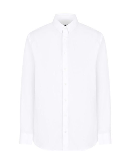 Giorgio Armani White Curved Hem Buttoned Shirt for men