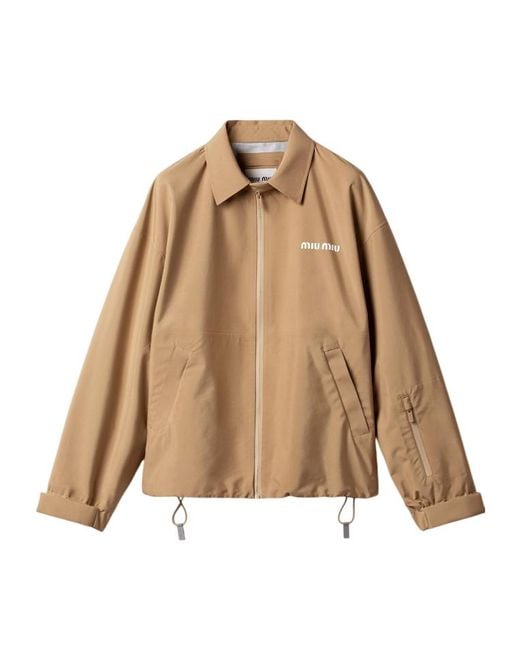 Miu Miu Natural Long-Sleeved Zip-Up Windbreaker