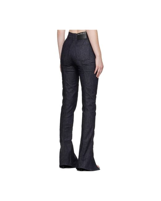 Mugler Blue Paneled Slit Denim Trousers