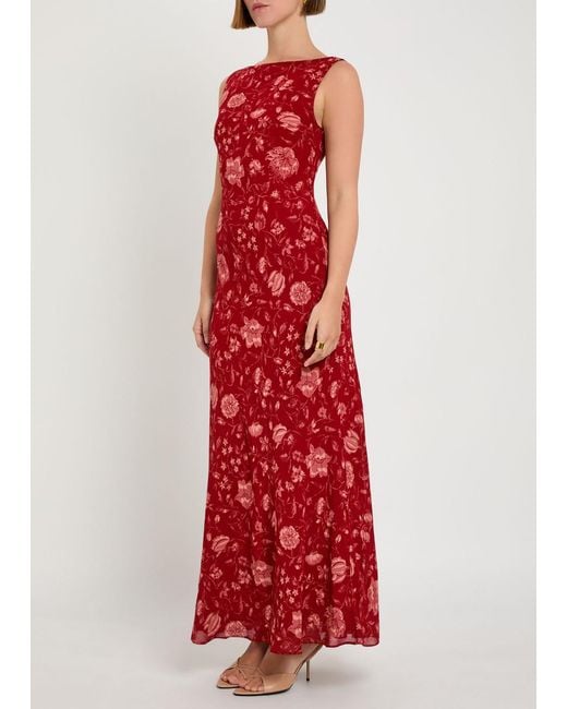 Reformation Red Prescott Floral-Print Chiffon Maxi Dress