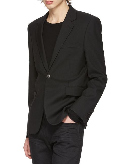 Saint Laurent Black Single-Breasted Straight Collar Jacket for men